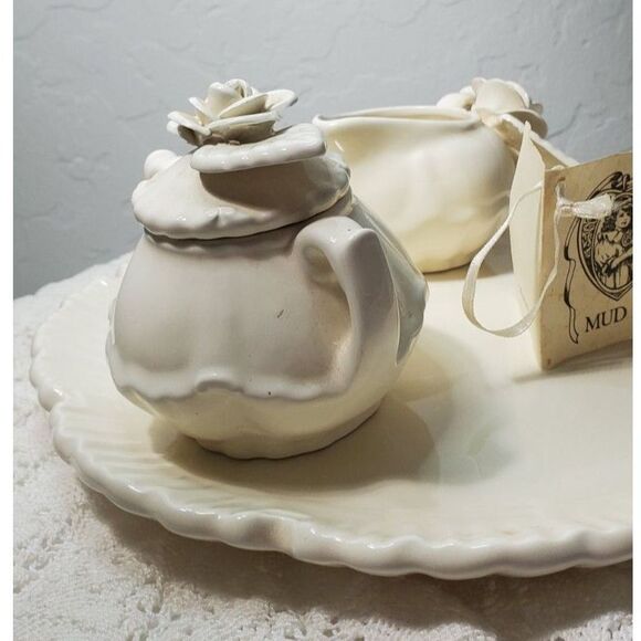 "Mud Pie" Brand Creamer and Sugar Set with a Small Tray ~Vintage~ 1988 - Picture 7 of 14